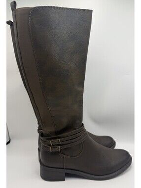White Mountain Lilymae Boots Womens 9 M Calf Tall Zip Riding Boot Brown